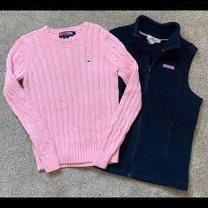 2 Pc VINETARD VINES Pink Navy SWEATER Fleece VEST
